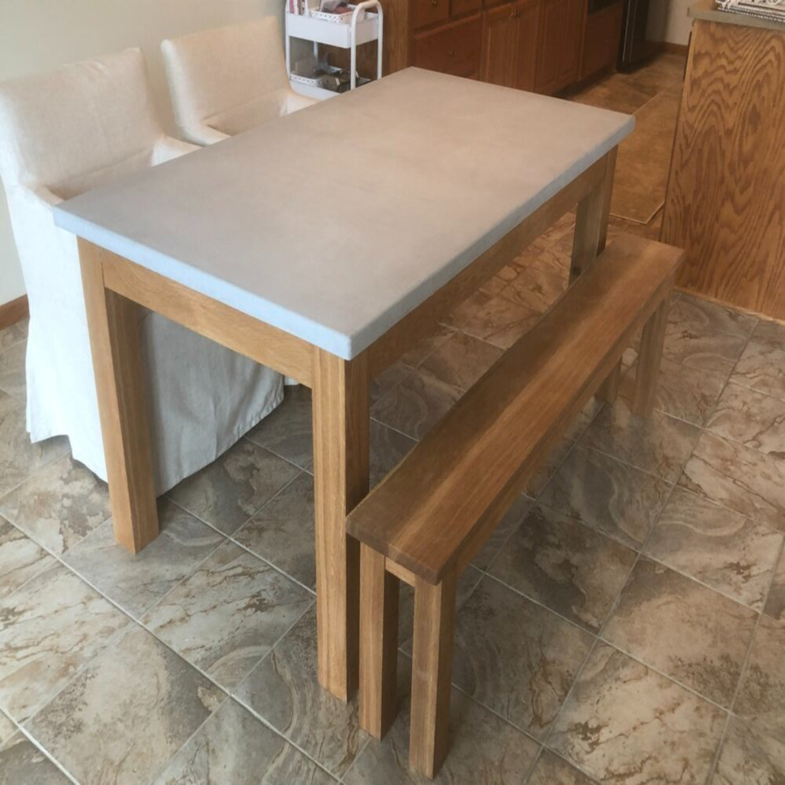 Wood and Concrete Table Bench Dining Room 