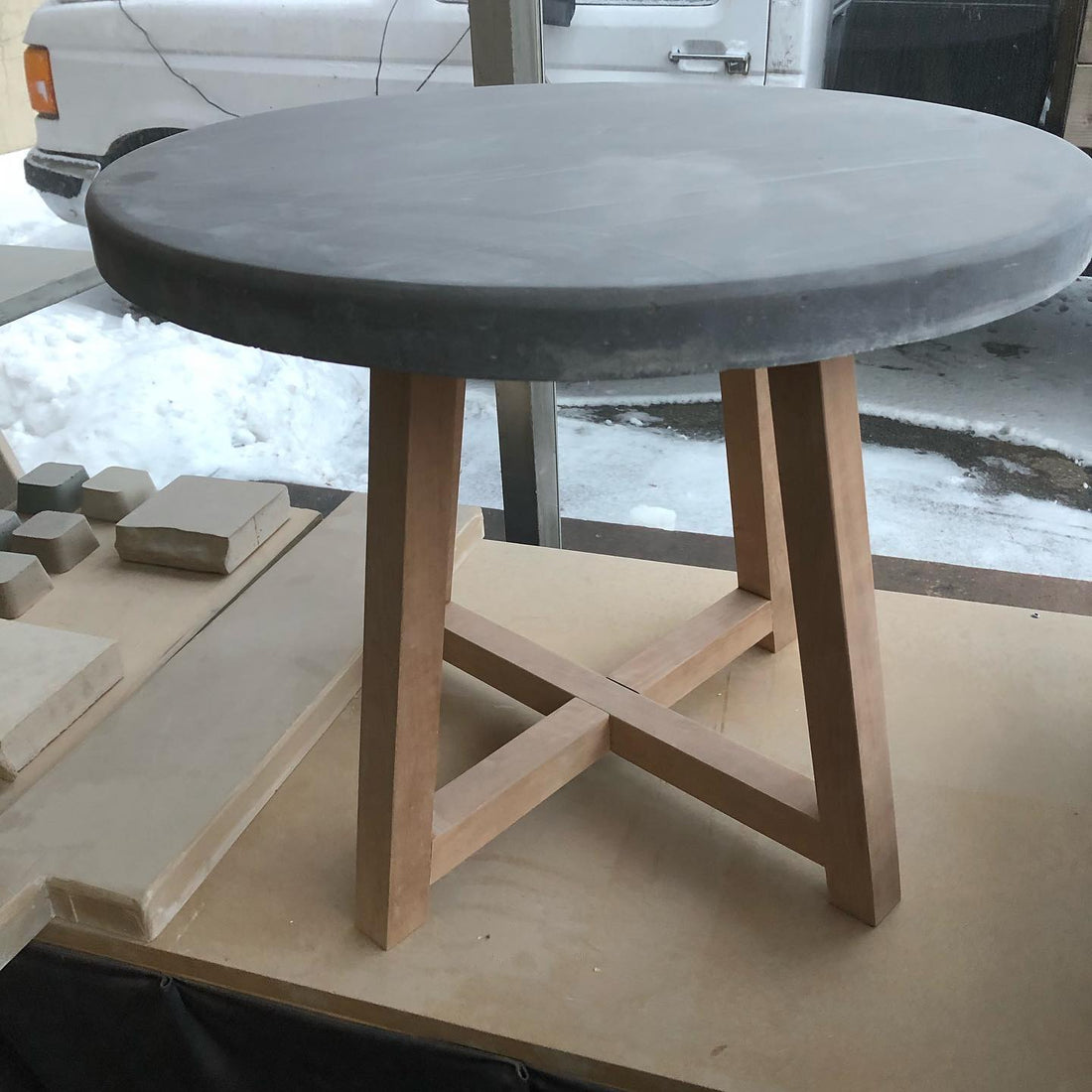 concrete and wood side table