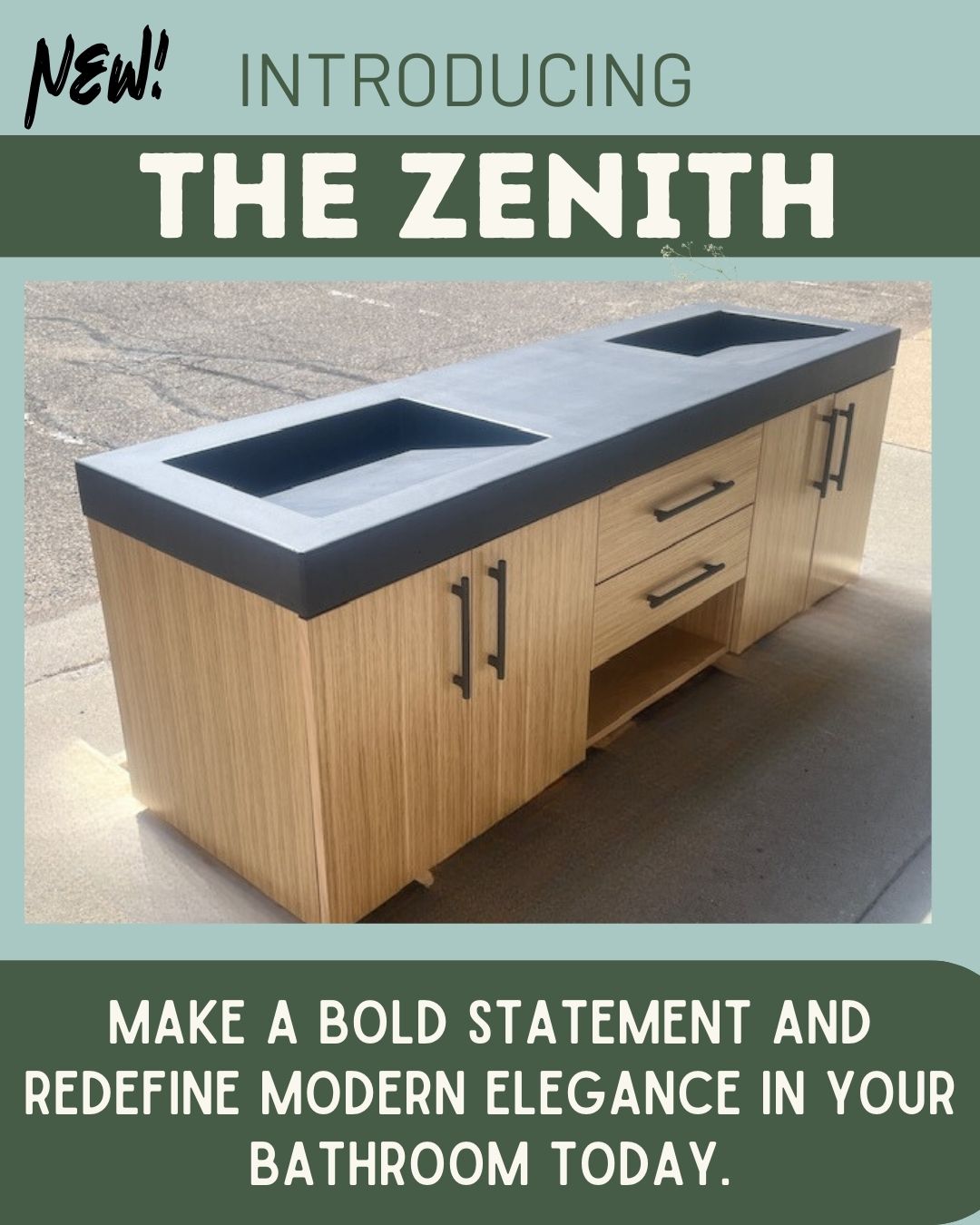 The Zenith - Double Bathroom Vanity Cabinet & Concrete Top – Wood and ...