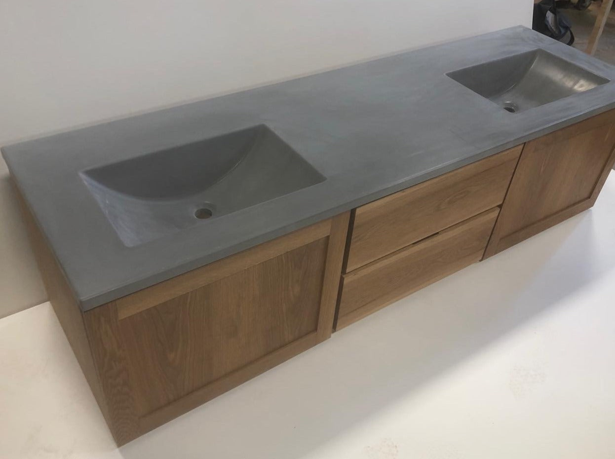 Double Vanity Cabinet and Double Concrete Vanity Top