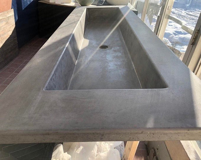 The Portland -  Concrete Vanity Top with Rectangle Trough Sink